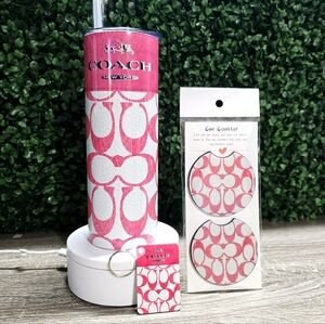 Pink Tumbler and Matching Car Coasters & Keychain